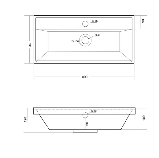 4627173210898 Раковина Madera Classica SLIM 80x36 см литьевой мрамор